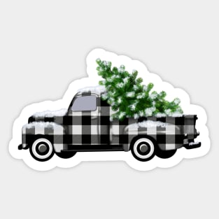 Black and White Buffalo Plaid Vintage Truck with Pine Tree Sticker